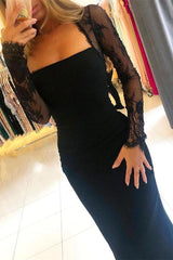 Black Long Sleeves Mermaid Lace Prom Dress