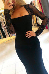 Black Long Sleeves Mermaid Lace Prom Dress