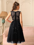 Short A Line Sleeveless Crew Neck Tulle Lace Formal Dress