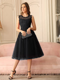 Short A Line Sleeveless Crew Neck Tulle Lace Formal Dress