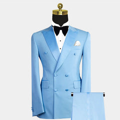 Blue Double-Breasted Peaked Lapel Wedding Suit for Men¡¯s Parties