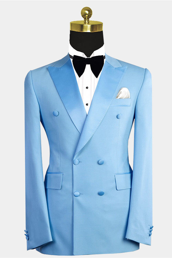 Blue Double-Breasted Peaked Lapel Wedding Suit for Men¡¯s Parties