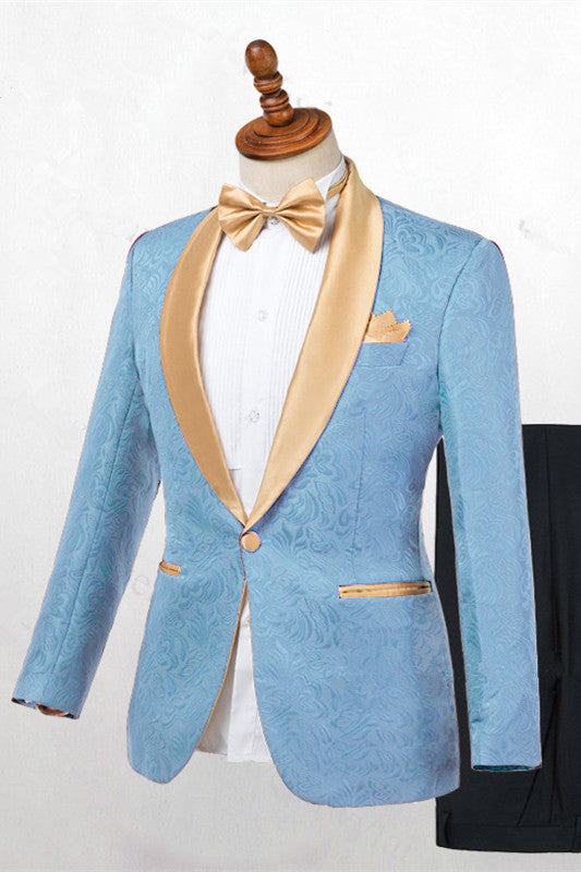 Blue Shawl Lapel One-Button Wedding Suit for Men¡¯s Parties