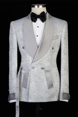 Braiden Silver Shawl Lapel Double-Breasted Jacquard Wedding Suit