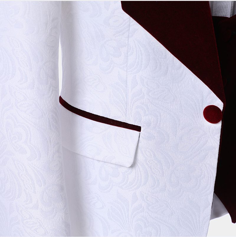 Burgundy Lapel White Jacquard Wedding Suit for Groom 2024 Online