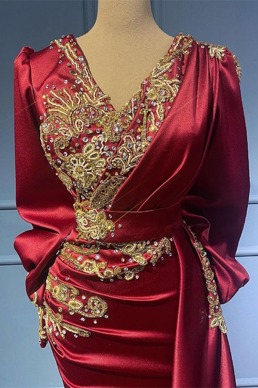 Burgundy Long Sleeves Mermaid Evening Dress with Beads