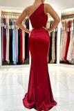 Burgundy One-Shoulder Long Mermaid Prom Dress