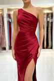 Burgundy One-Shoulder Long Mermaid Prom Dress