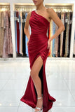 Burgundy One-Shoulder Long Mermaid Prom Dress