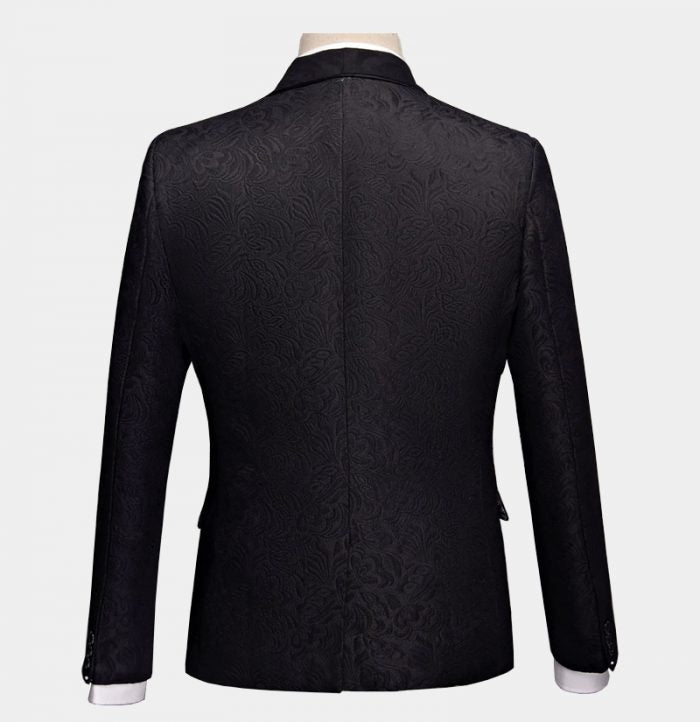 Business Black Three-Piece Jacquard Wedding Suit for Men