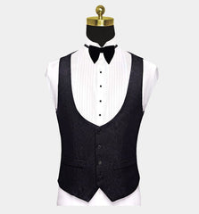 Business Black Three-Piece Jacquard Wedding Suit for Men