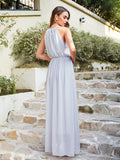 Casual Long Halter Chiffon Floor Length A Line Bridesmaid Dress