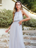 Casual Long Halter Chiffon Floor Length A Line Bridesmaid Dress