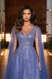 Charming Lavender Evening Dress Prom Dress V Neck with Wide Straps Sequins