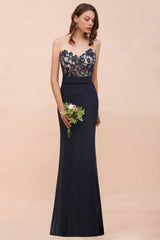 Chic Mermaid Chiffon Lace Affordable Bridesmaid Dress with Spaghetti Straps-Babyonlines