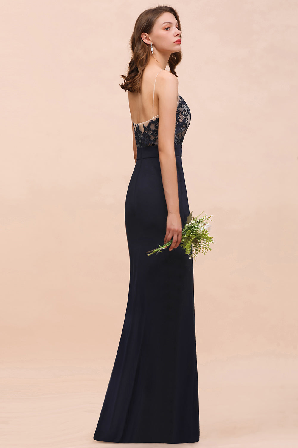 Chic Mermaid Chiffon Lace Affordable Bridesmaid Dress with Spaghetti Straps-Babyonlines