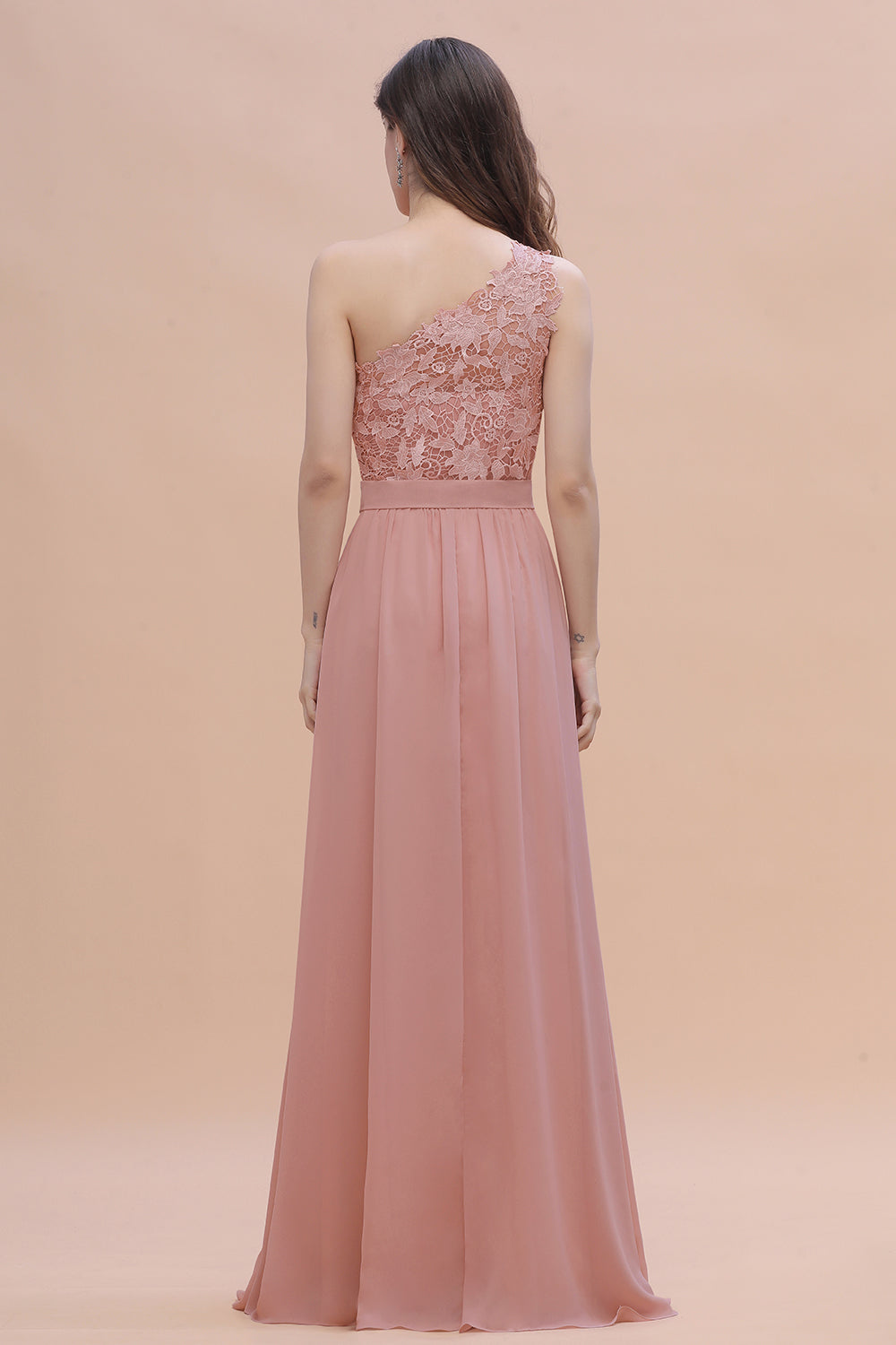 Chic One Shoulder Chiffon Lace Vintage Mauve Bridesmaid Dress On Sale-Babyonlines