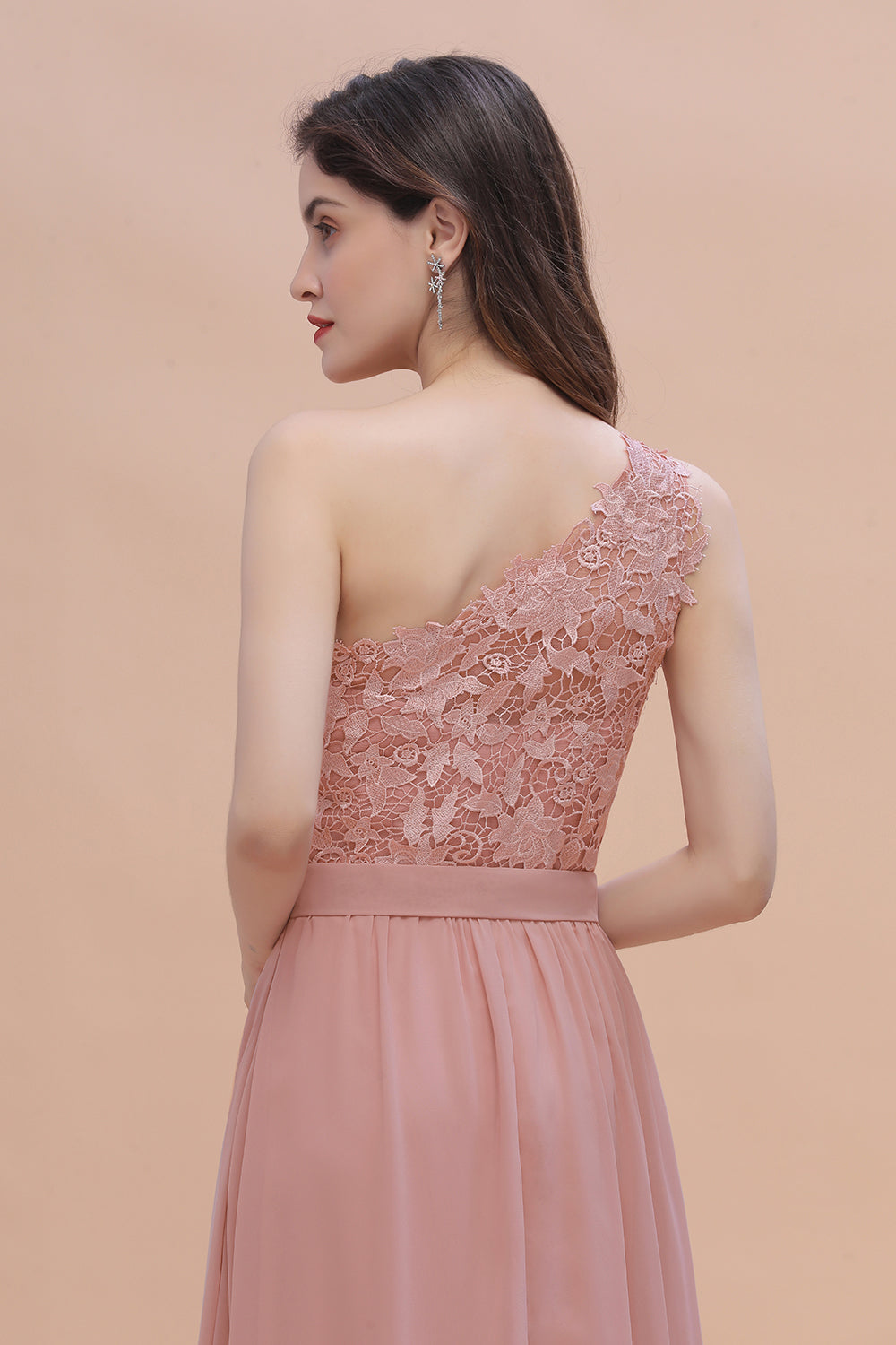 Chic One Shoulder Chiffon Lace Vintage Mauve Bridesmaid Dress On Sale-Babyonlines