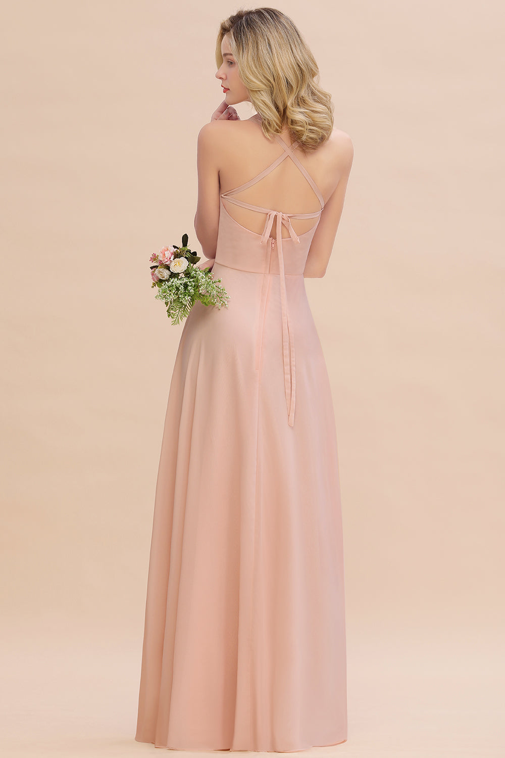 Chic Straps Sleeveless Chiffon Affordable Bridesmaid Dresses with Ruffle-Babyonlines