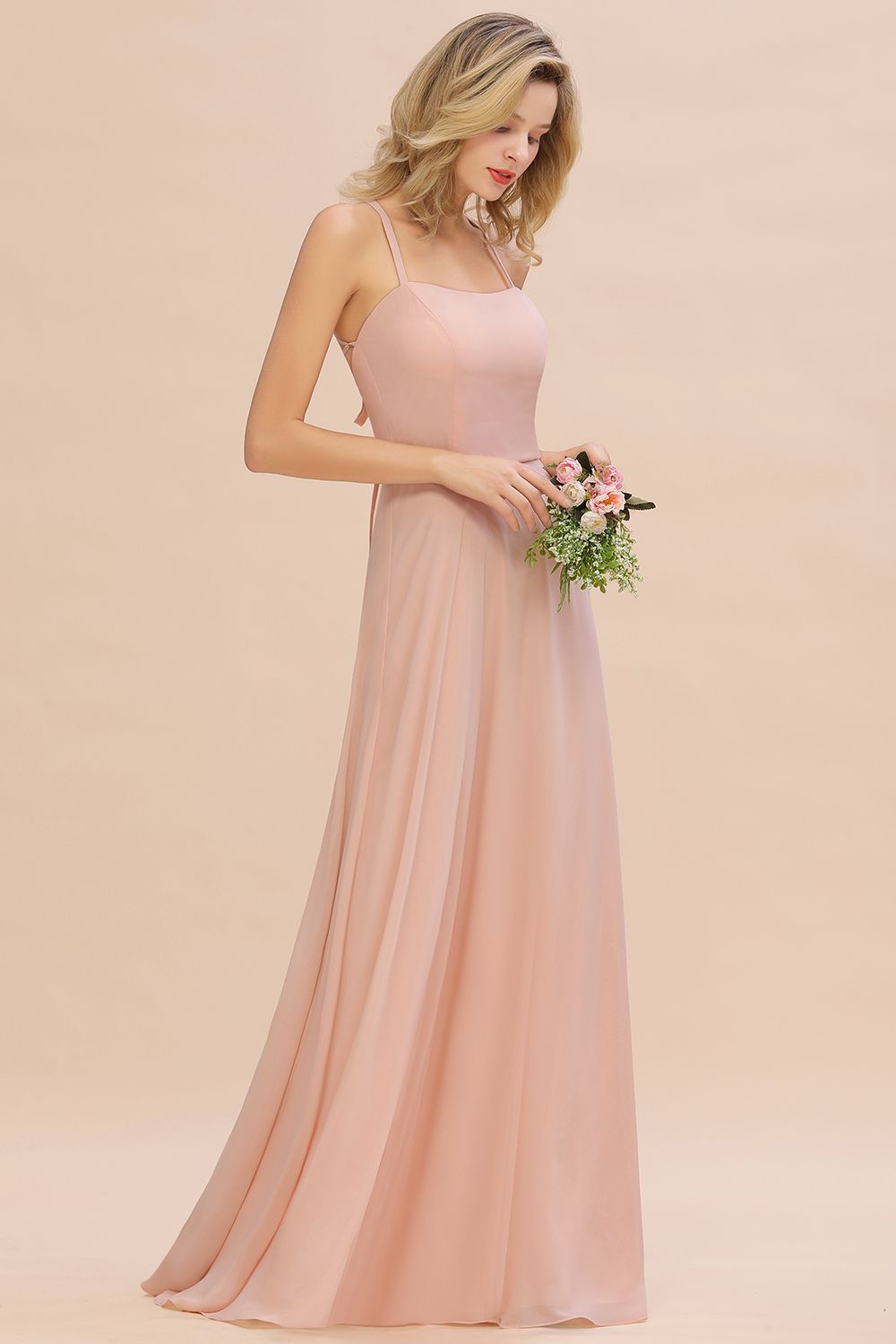 Chic Straps Sleeveless Chiffon Affordable Bridesmaid Dresses with Ruffle-Babyonlines