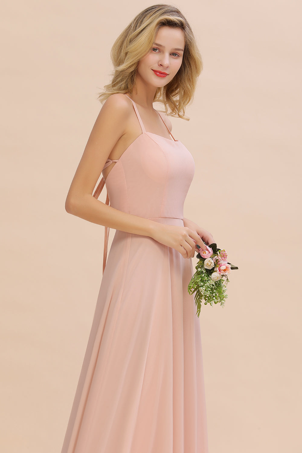 Chic Straps Sleeveless Chiffon Affordable Bridesmaid Dresses with Ruffle-Babyonlines