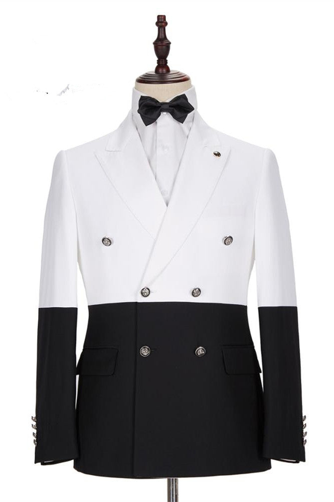 Classic White and Black Double-Breasted Wedding Blazer for Groom