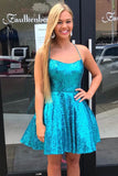 Criss Cross A-Line Short Blue Sequins Homecoming Dress