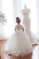 Cute Ivory Long Ball Gown Tulle Sleeveless Flower Girl Dresses- Babyonlines