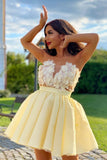 Cute Strapless Yellow Short Homecoming Dress with Flowers