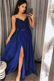 Elegant A-line Appliqued Dark Blue Long Prom Dress