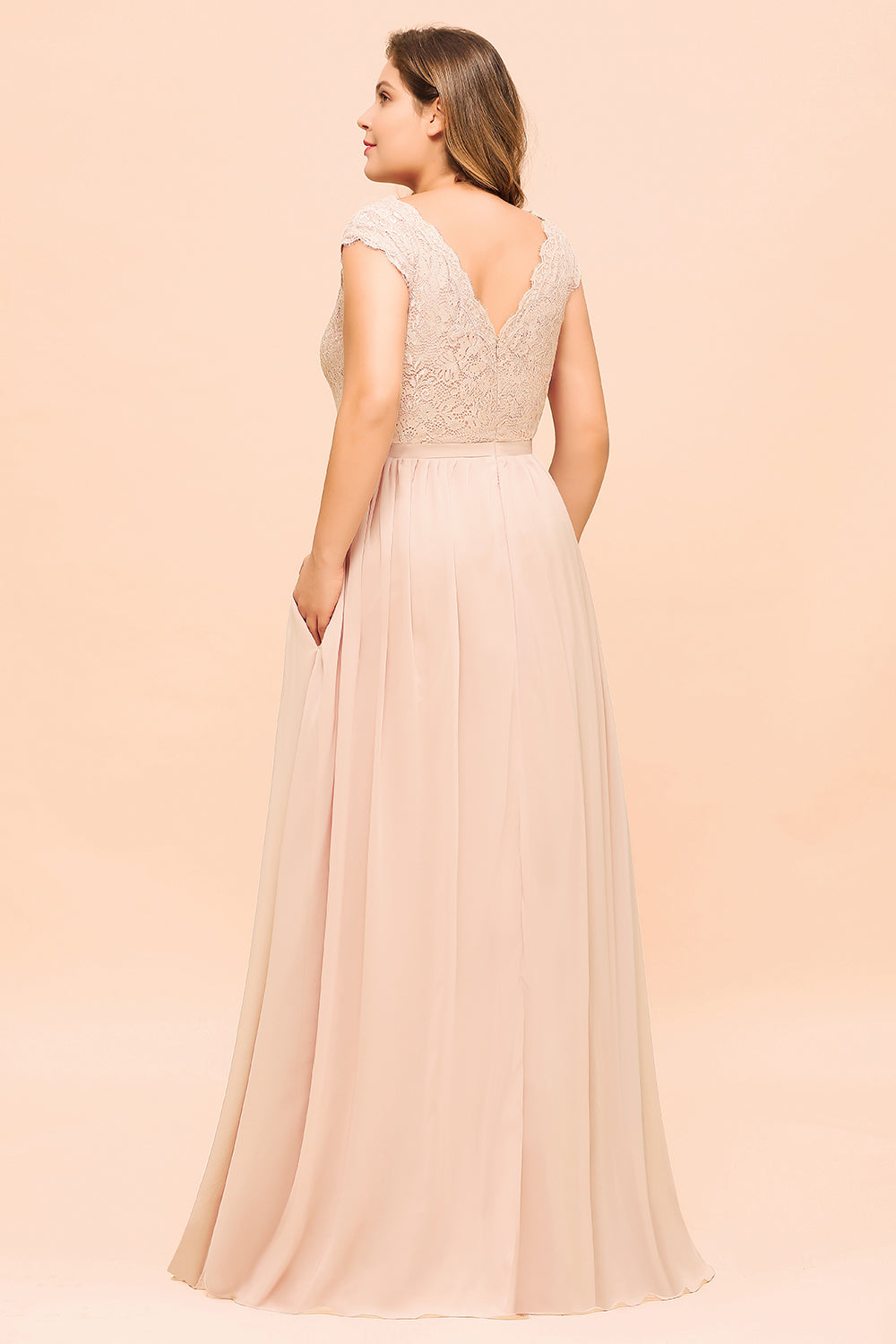 Elegant Jewel Chiffon Lace Affordable Bridesmaid Dresses with Slit-Babyonlines