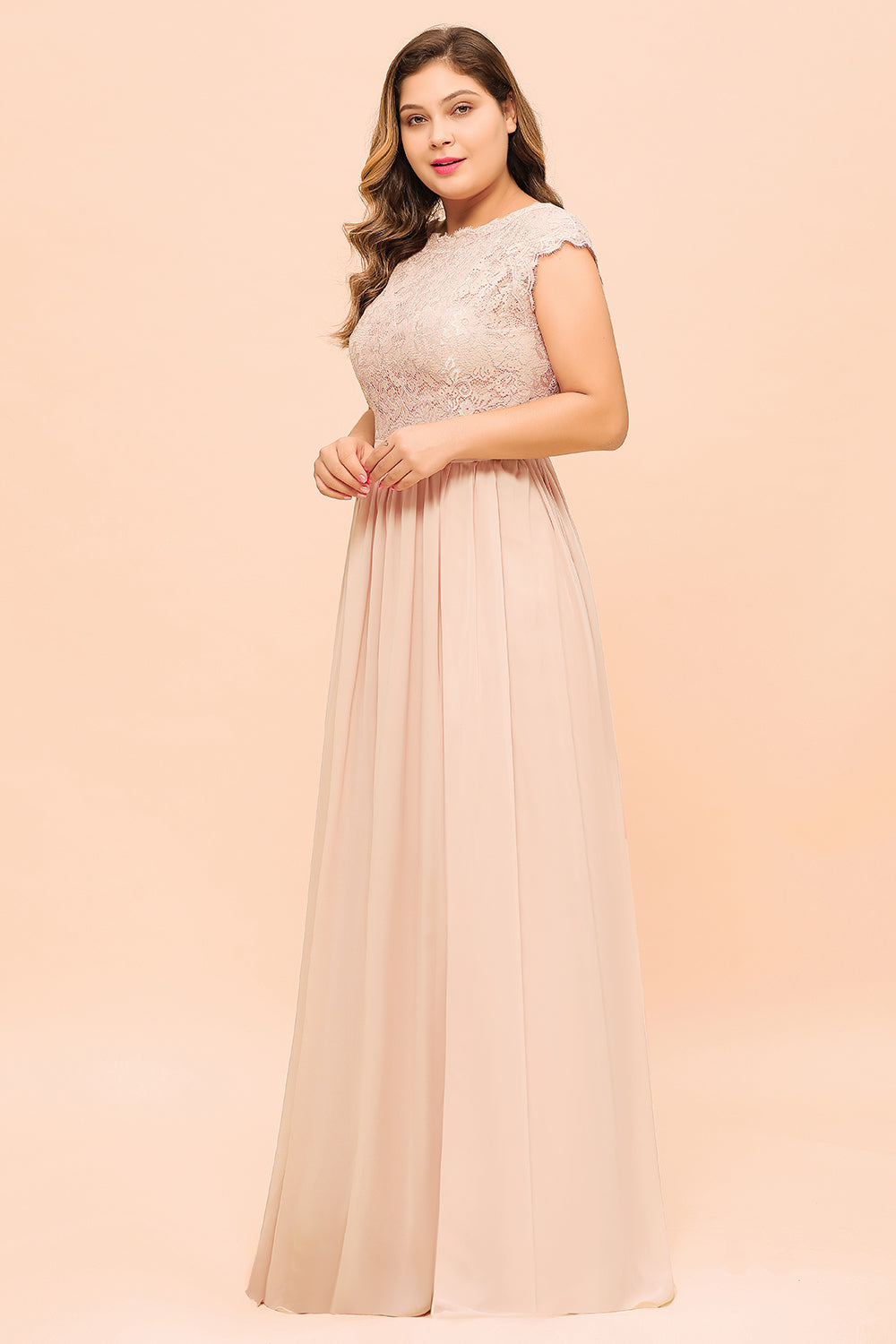 Elegant Jewel Chiffon Lace Affordable Bridesmaid Dresses with Slit-Babyonlines