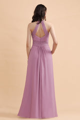 Elegant Jewel Wisteria Chiffon Ruffles Bridesmaid Dress with Pockets On sale-Babyonlines