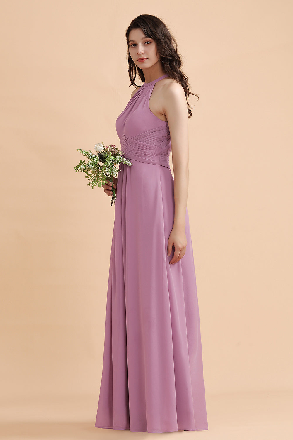 Elegant Jewel Wisteria Chiffon Ruffles Bridesmaid Dress with Pockets On sale-Babyonlines