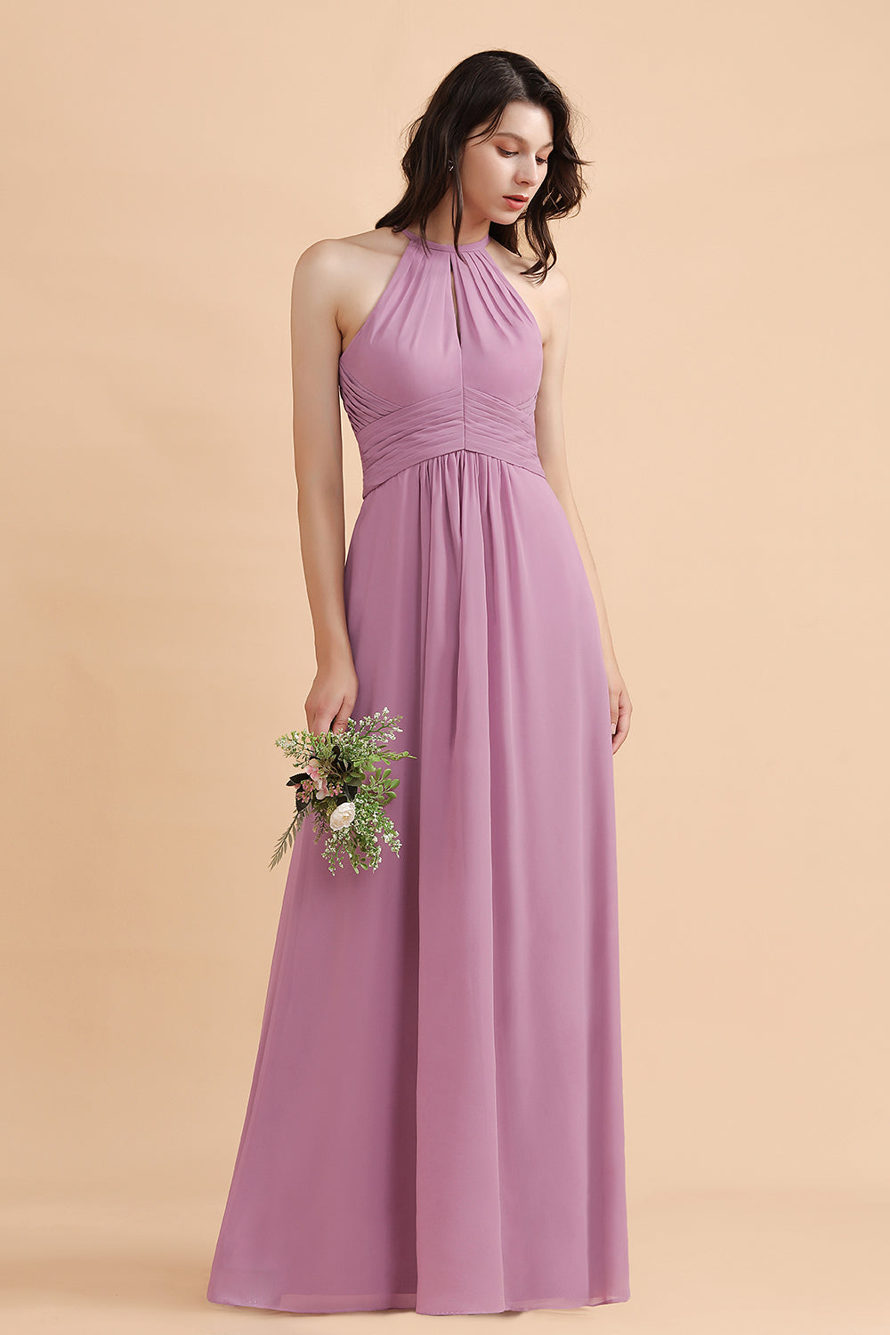 Elegant Jewel Wisteria Chiffon Ruffles Bridesmaid Dress with Pockets On sale-Babyonlines