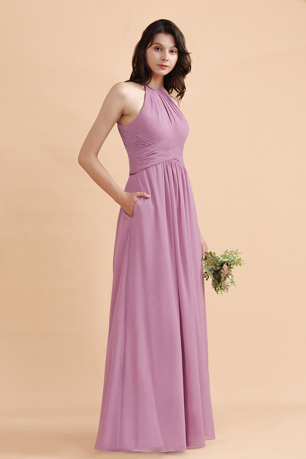 Elegant Jewel Wisteria Chiffon Ruffles Bridesmaid Dress with Pockets On sale-Babyonlines