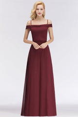 Elegant Off-the-Shoulder Burgundy Bridesmaid Dress Online Spaghetti-Straps Affordable Maid of Honor Dress-Babyonlines