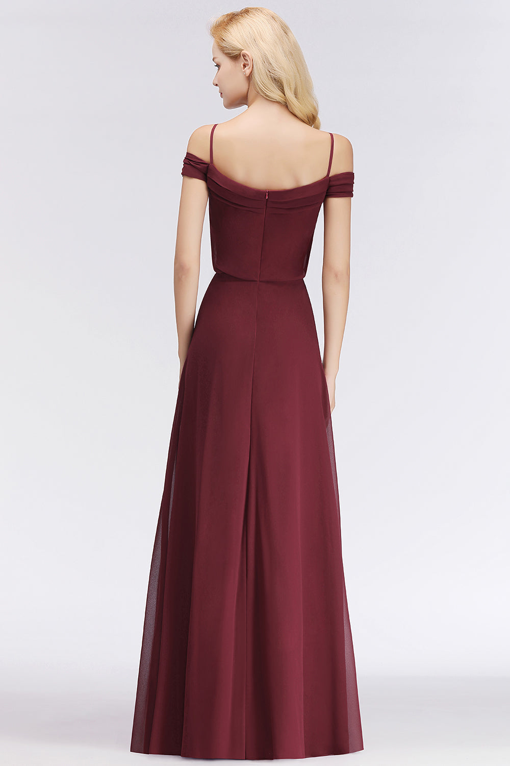 Elegant Off-the-Shoulder Burgundy Bridesmaid Dress Online Spaghetti-Straps Affordable Maid of Honor Dress-Babyonlines