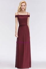 Elegant Off-the-Shoulder Burgundy Bridesmaid Dress Online Spaghetti-Straps Affordable Maid of Honor Dress-Babyonlines