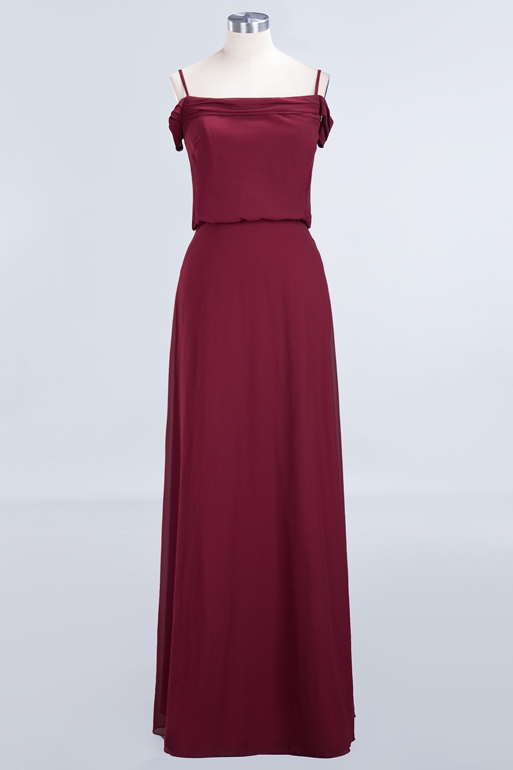 Elegant Off-the-Shoulder Burgundy Bridesmaid Dress Online Spaghetti-Straps Affordable Maid of Honor Dress-Babyonlines