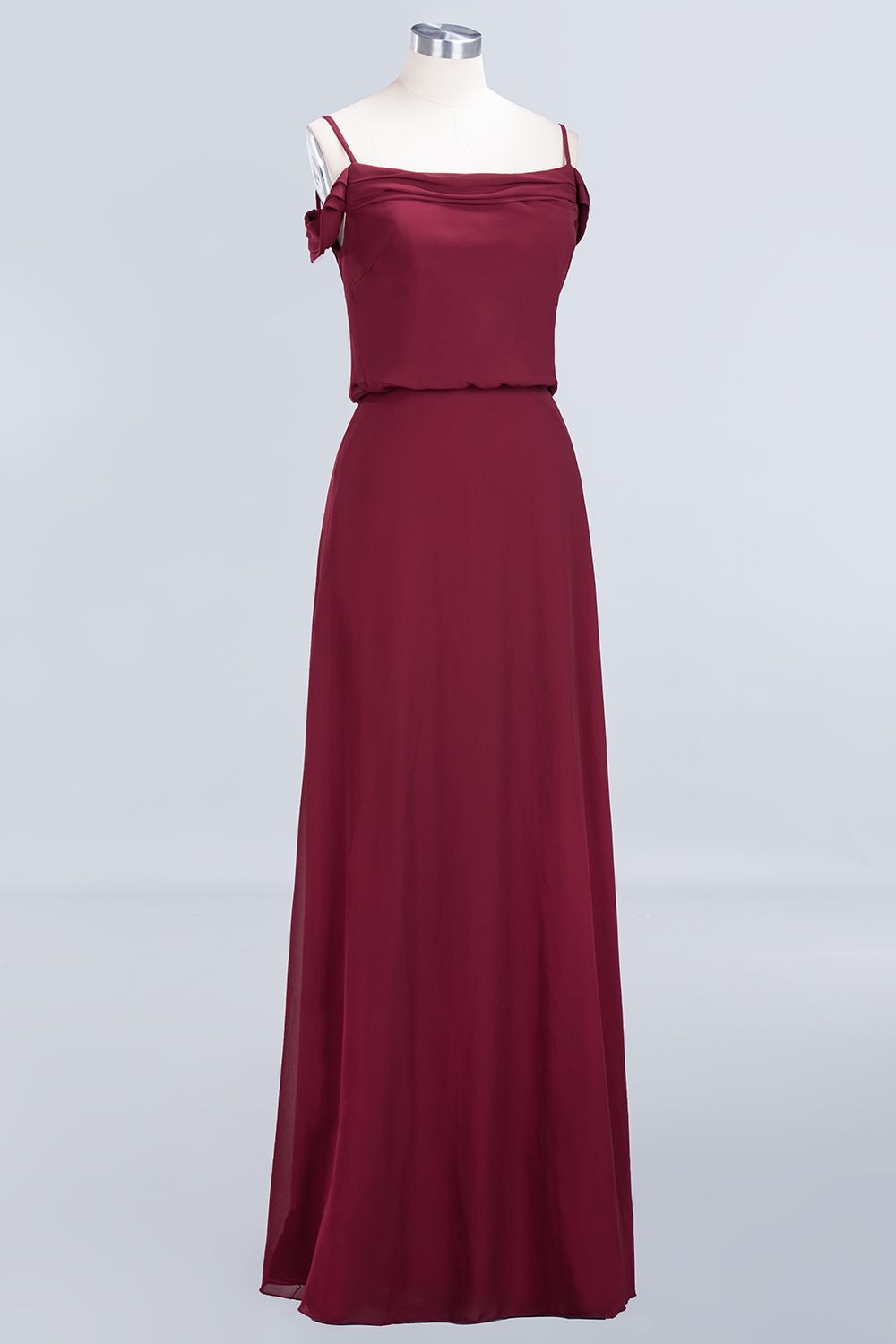 Elegant Off-the-Shoulder Burgundy Bridesmaid Dress Online Spaghetti-Straps Affordable Maid of Honor Dress-Babyonlines