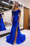 Elegant Sequins Off-The-Shoulder Evening Dress with Pleated Slit