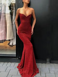 Elegant Sheath/Column Prom Dresses with Sequined Sweep Train V-neck