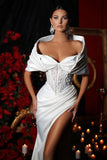 Elegant White Charmeuse Split Off-the-shoulder Wedding Dress