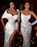 Elegant White Charmeuse Split Off-the-shoulder Wedding Dress