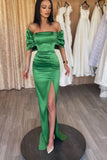 Emerald Off-the-Shoulder Evening Dress with Split