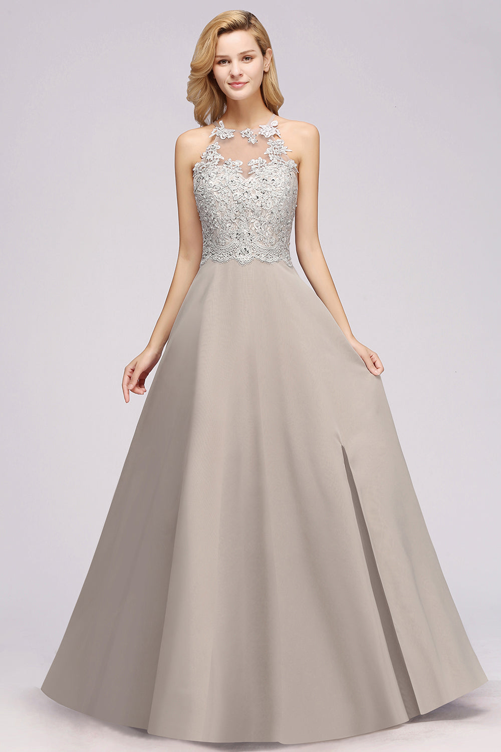 Exquisite Sleeveless Slit Lace Affordable Bridesmaid Dresses with Beadings-Babyonlines