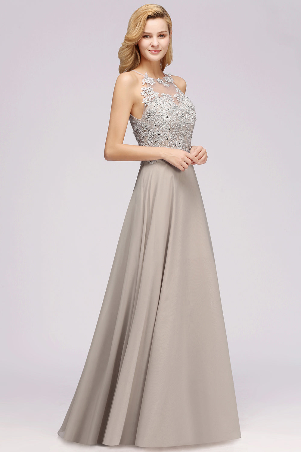 Exquisite Sleeveless Slit Lace Affordable Bridesmaid Dresses with Beadings-Babyonlines