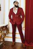 Fashionable Red Velvet Prom Suit with Peaked Lapel for Men