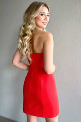 Fitted Red Strapless Keyhole Mini Dress